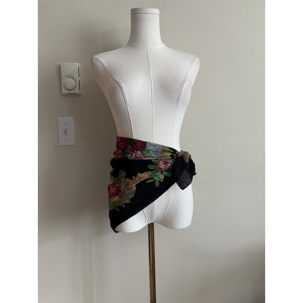 Vintage 100% Silk Scarf Echo Black Pink Green Vintage Retro 80s 90s 2000s Chic
